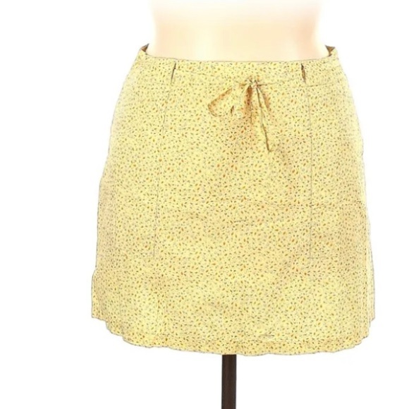 American Eagle Outfitters Skirt Yellow Floral Tie Lined Pockets 14 - Picture 1 of 4